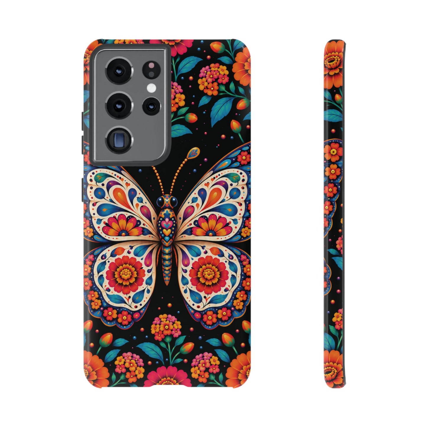 Vibrant Orange and Turquoise Calavera Butterfly Phone Case - Multicolor Phone Case - Samsung Galaxy S21 Ultra / Glossy