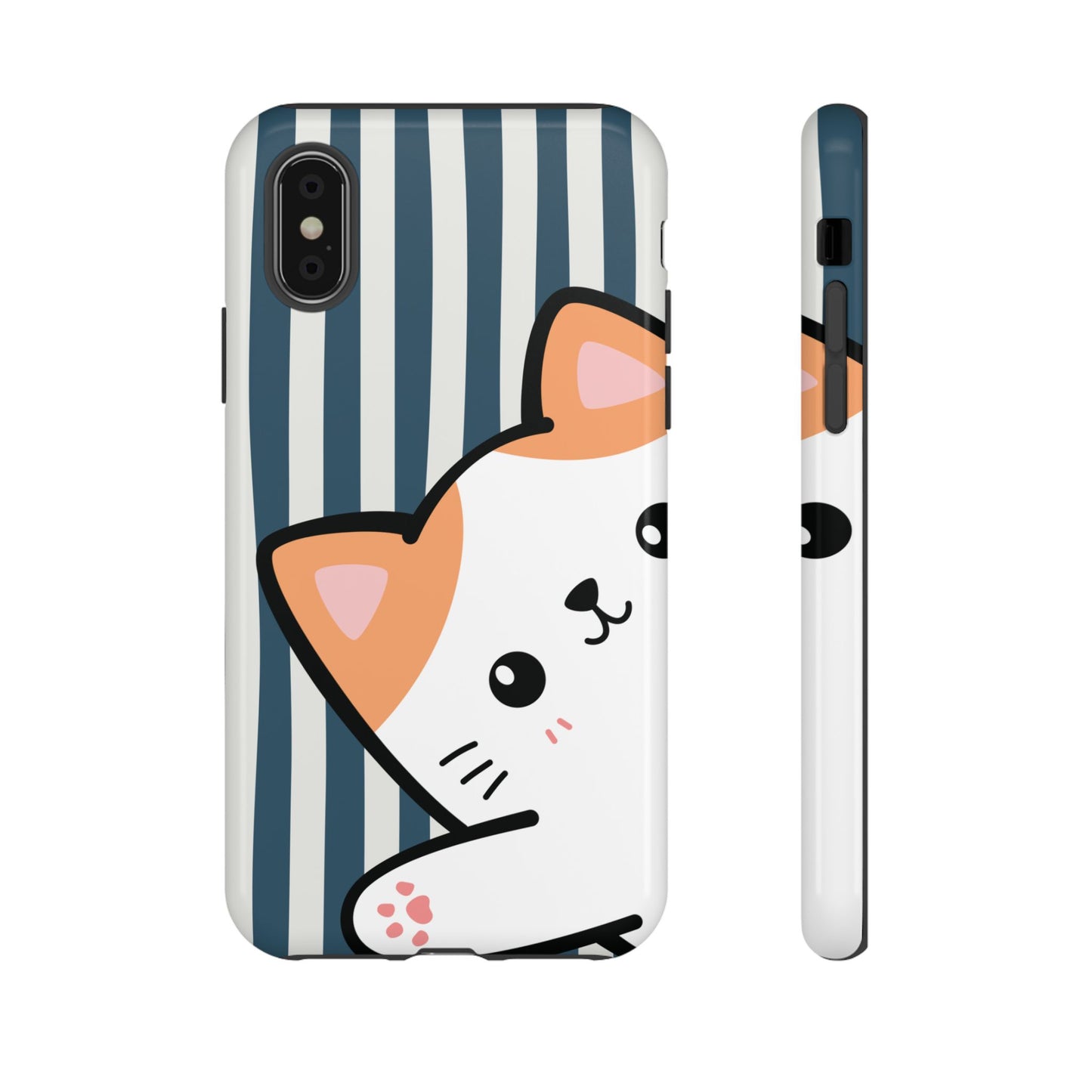 Playful Peakaboo Cat with Blue Stripe Pattern Phone Case - Blue Phone Case - iPhone X / Glossy