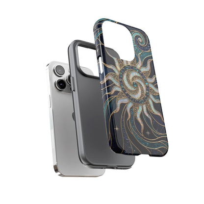 Elegant Teal & Gold Cosmic Sunburst Phone Case
