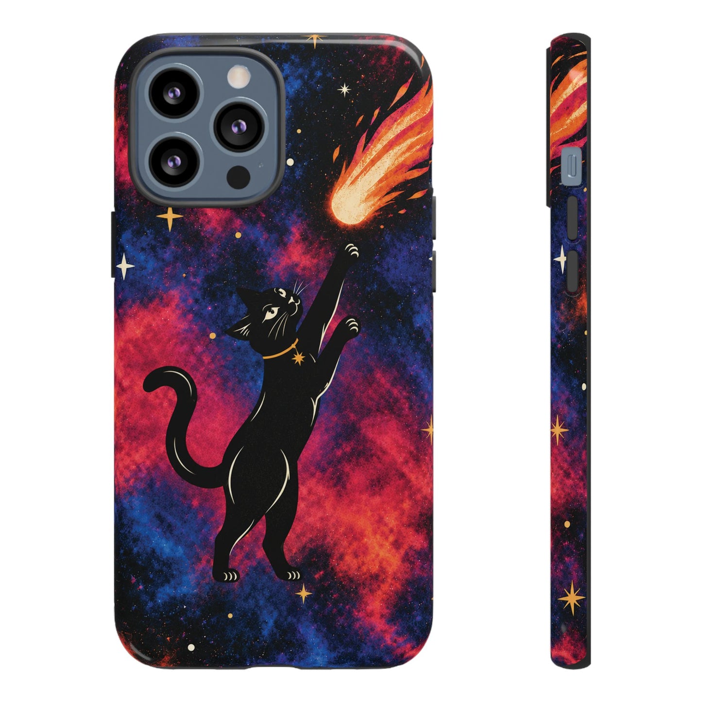 Whimsical Multicolour Celestial Black Cat Phone Case