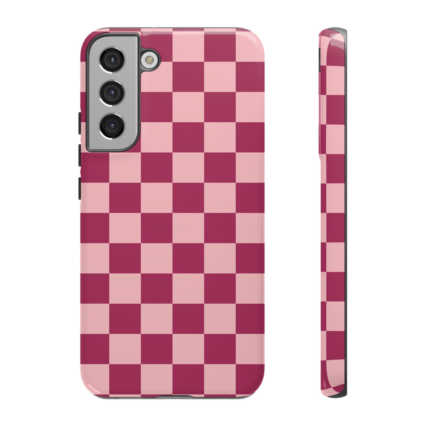 Samsung Galaxy S22 Plus / Glossy Phone Case - ’Pink Checkered Pattern’ Phone Case