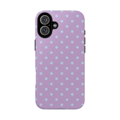 iPhone 16 Plus / Glossy Phone Case - Trendy Lilac & Ice Blue Dot Pattern Phone Case