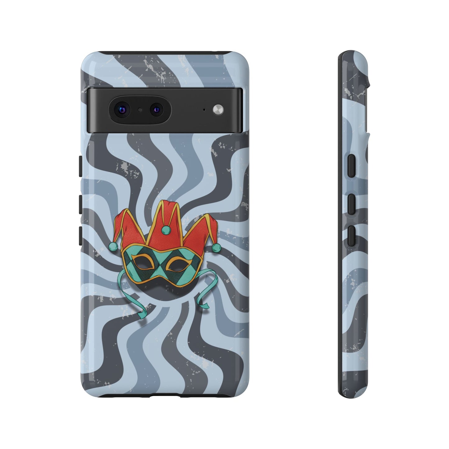Google Pixel 7 / Glossy Phone Case - Venetian Jester Mask – Blue Retro Soft Revival Phone Case