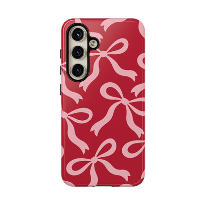 Bold Raspberry Red and Blush Pink Bow Pattern Phone Case - Red Phone Case - Samsung Galaxy S24 / Glossy