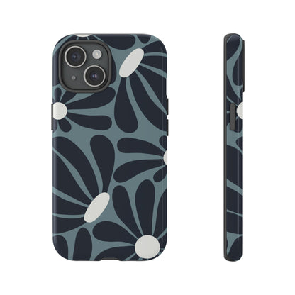 Retro Navy Blue & White Daisy Pattern Phone Case - Blue Phone Case - iPhone 15 / Glossy