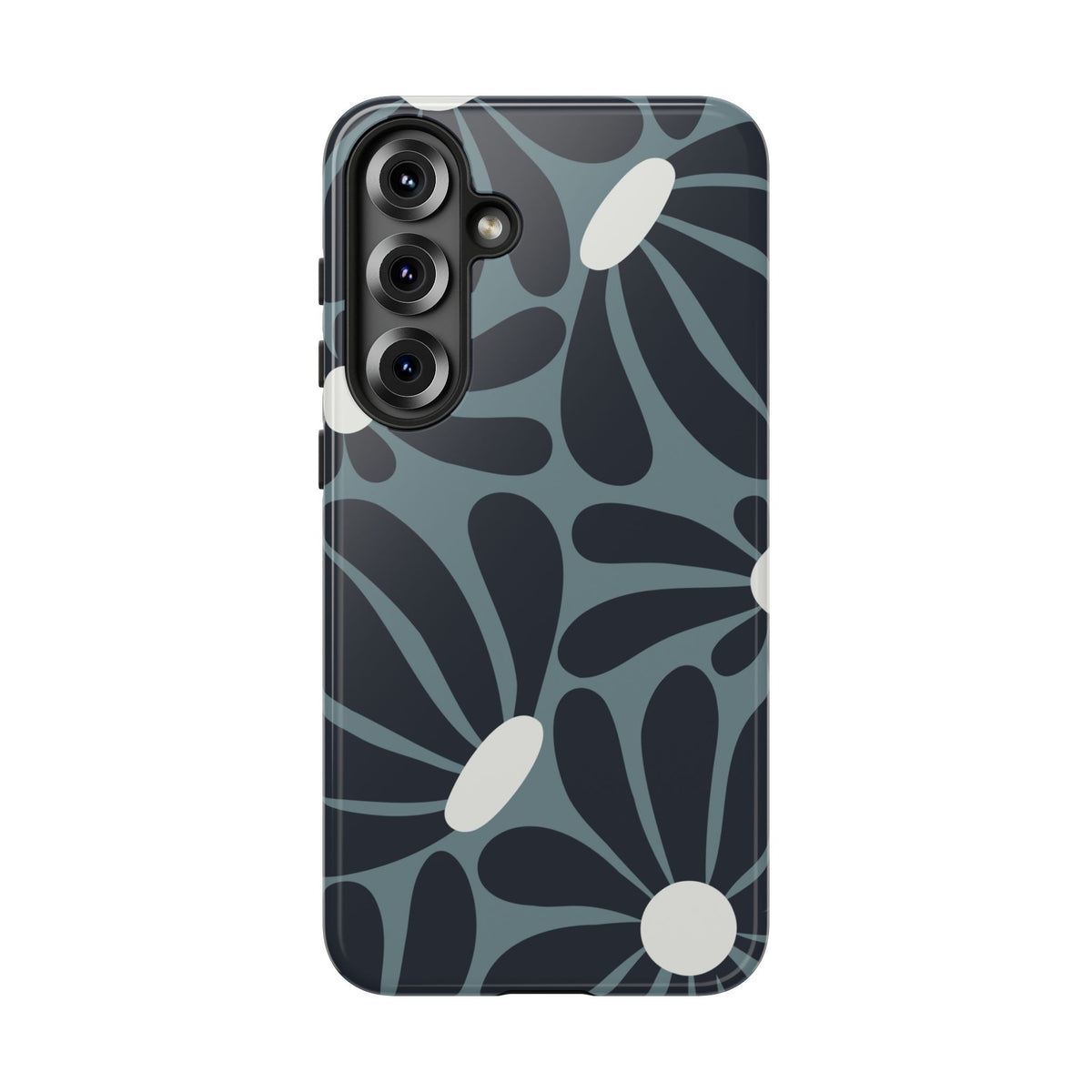 Retro Navy Blue & White Daisy Pattern Phone Case - Blue Phone Case - Samsung Galaxy S25 Plus / Glossy