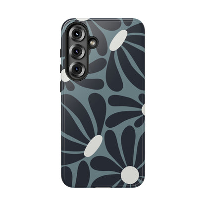 Retro Navy Blue & White Daisy Pattern Phone Case - Blue Phone Case - Samsung Galaxy S25 Plus / Glossy