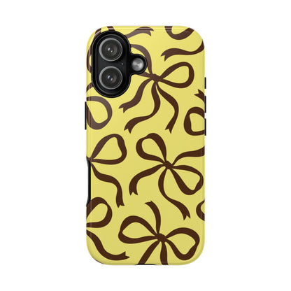 Bold Butter Yellow and Chocolate Brown Bow Pattern Phone Case