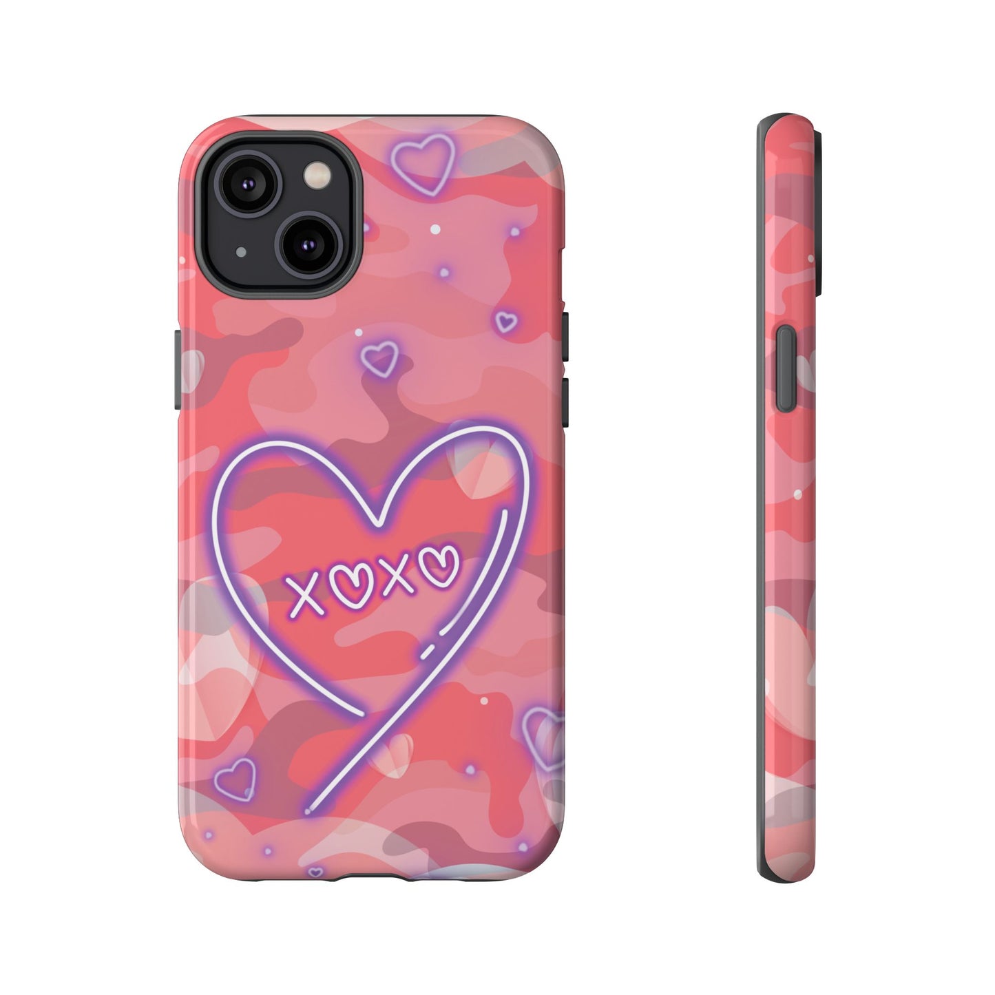 Love Heart Neon Camo Phone Case - Pink Phone Case - iPhone 14 Plus / Glossy