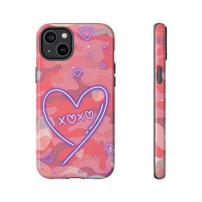 Love Heart Neon Camo Phone Case - Pink Phone Case - iPhone 14 Plus / Glossy