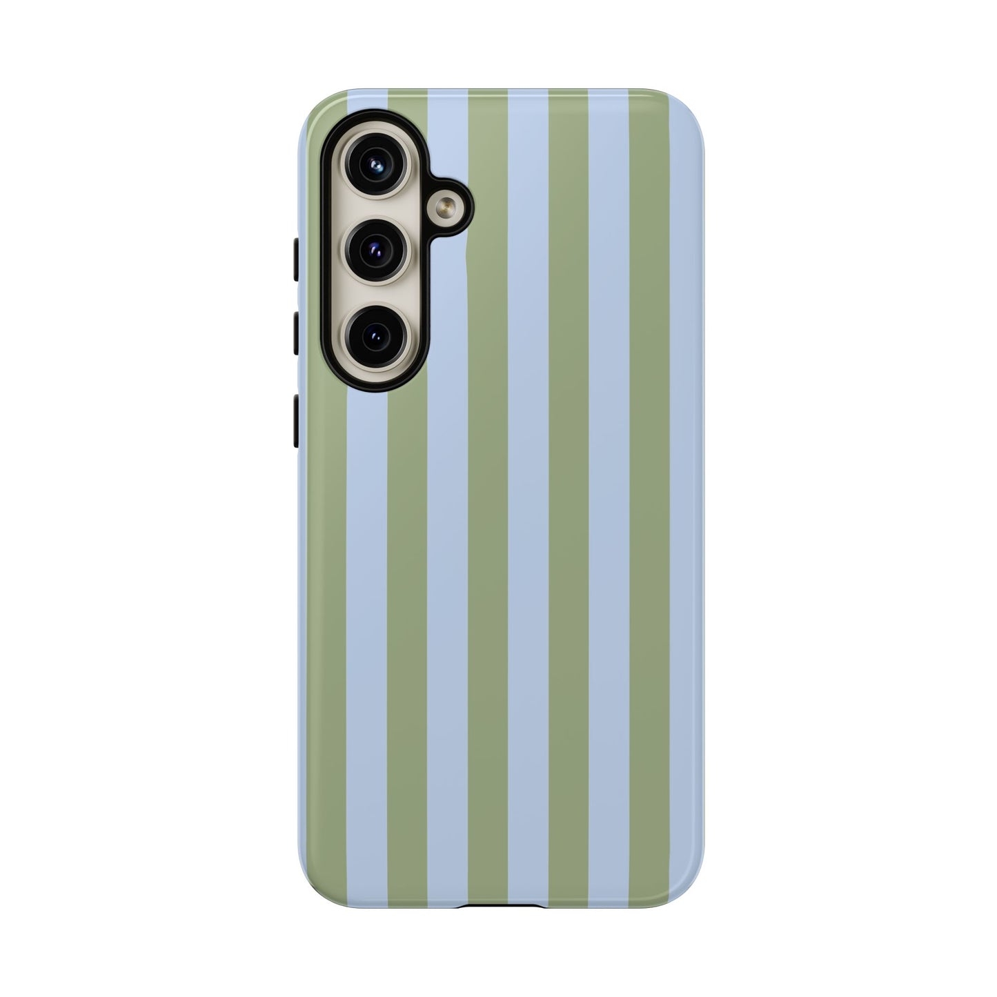 Samsung Galaxy S24 Plus / Glossy Phone Case - Trendy Ice Blue & Green Stripe Pattern Phone Case