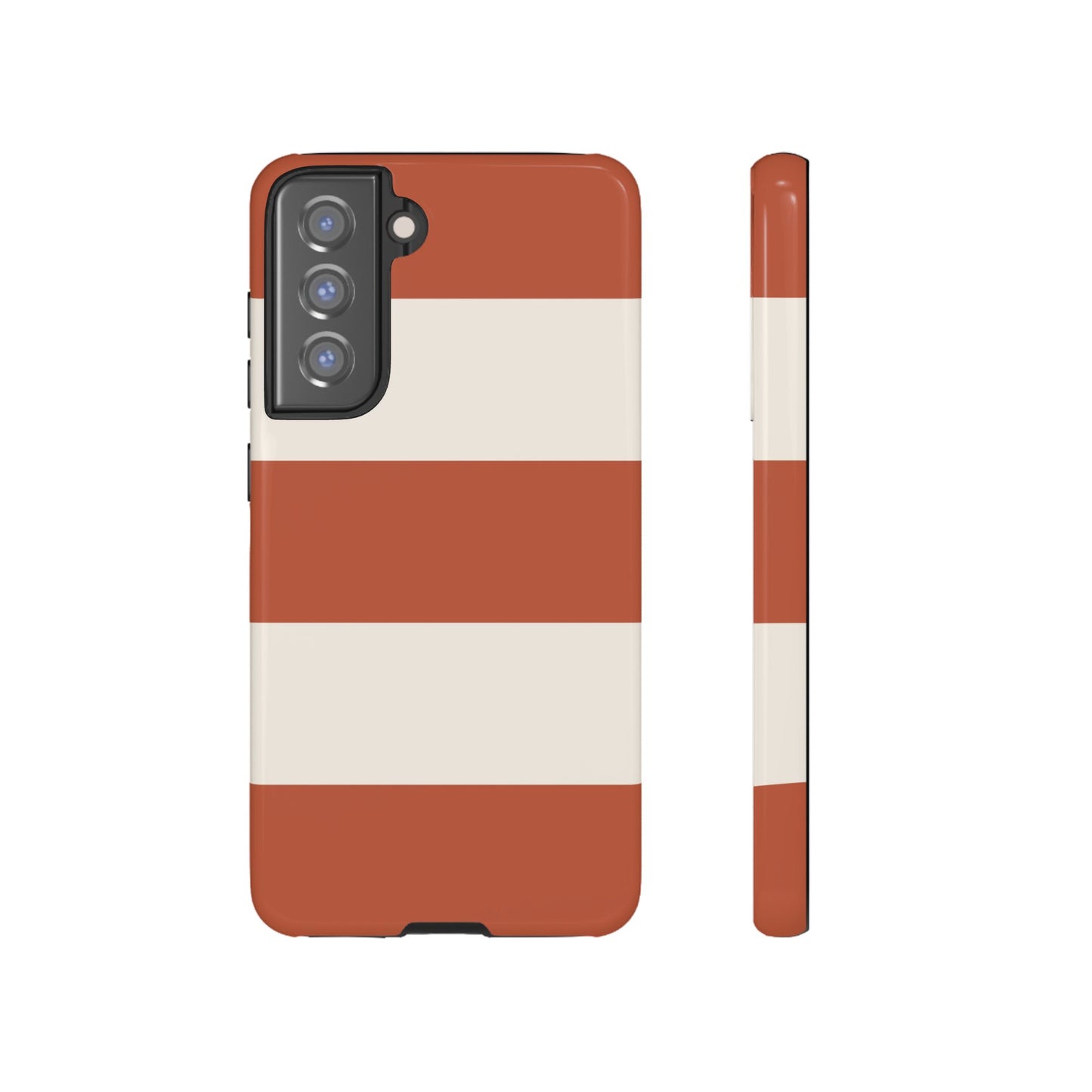 Samsung Galaxy S21 FE / Glossy Phone Case - Terracotta Horizontal Stripe Pattern Phone Case