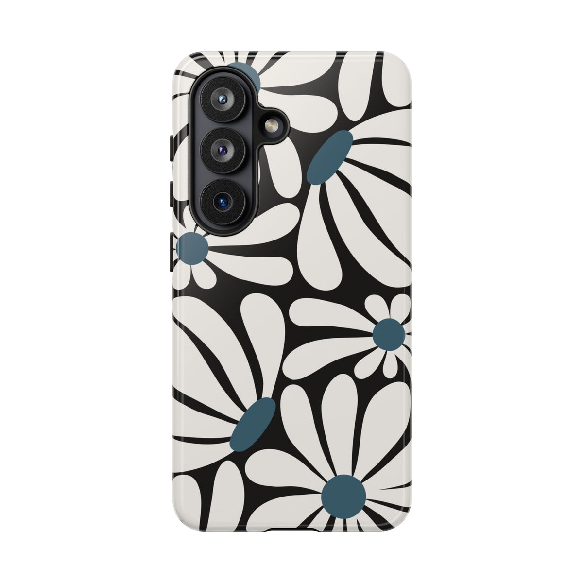 Retro Black Daisy Pattern Phone Case - Black Phone Case - Samsung Galaxy S26 / Glossy