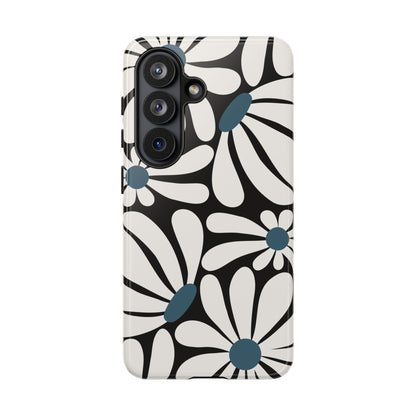 Retro Black Daisy Pattern Phone Case - Black Phone Case - Samsung Galaxy S26 / Glossy
