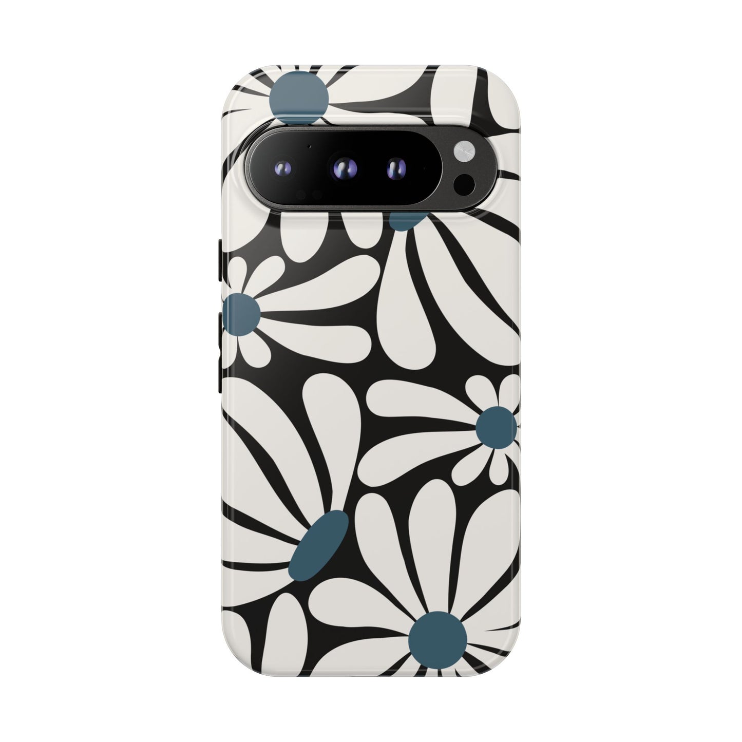 Google Pixel 9 Pro / Glossy Phone Case - Retro Black Daisy Pattern Phone Case