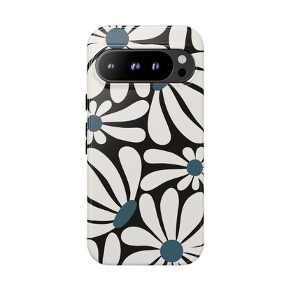 Google Pixel 9 Pro / Glossy Phone Case - Retro Black Daisy Pattern Phone Case