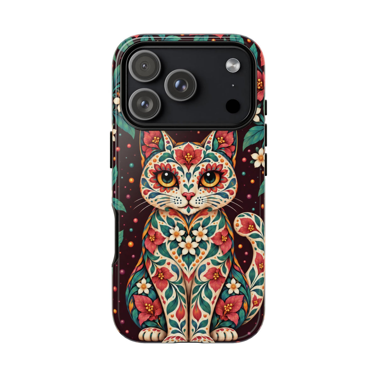 Vibrant Terracotta and Teal Calavera Cat Phone Case - Multicolor Phone Case - iPhone 18 Pro / Glossy