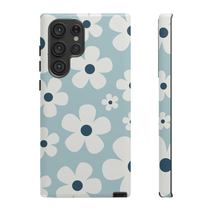 Samsung Galaxy S22 Ultra / Glossy Phone Case - Cute Light Blue Daisy Pattern Phone Case
