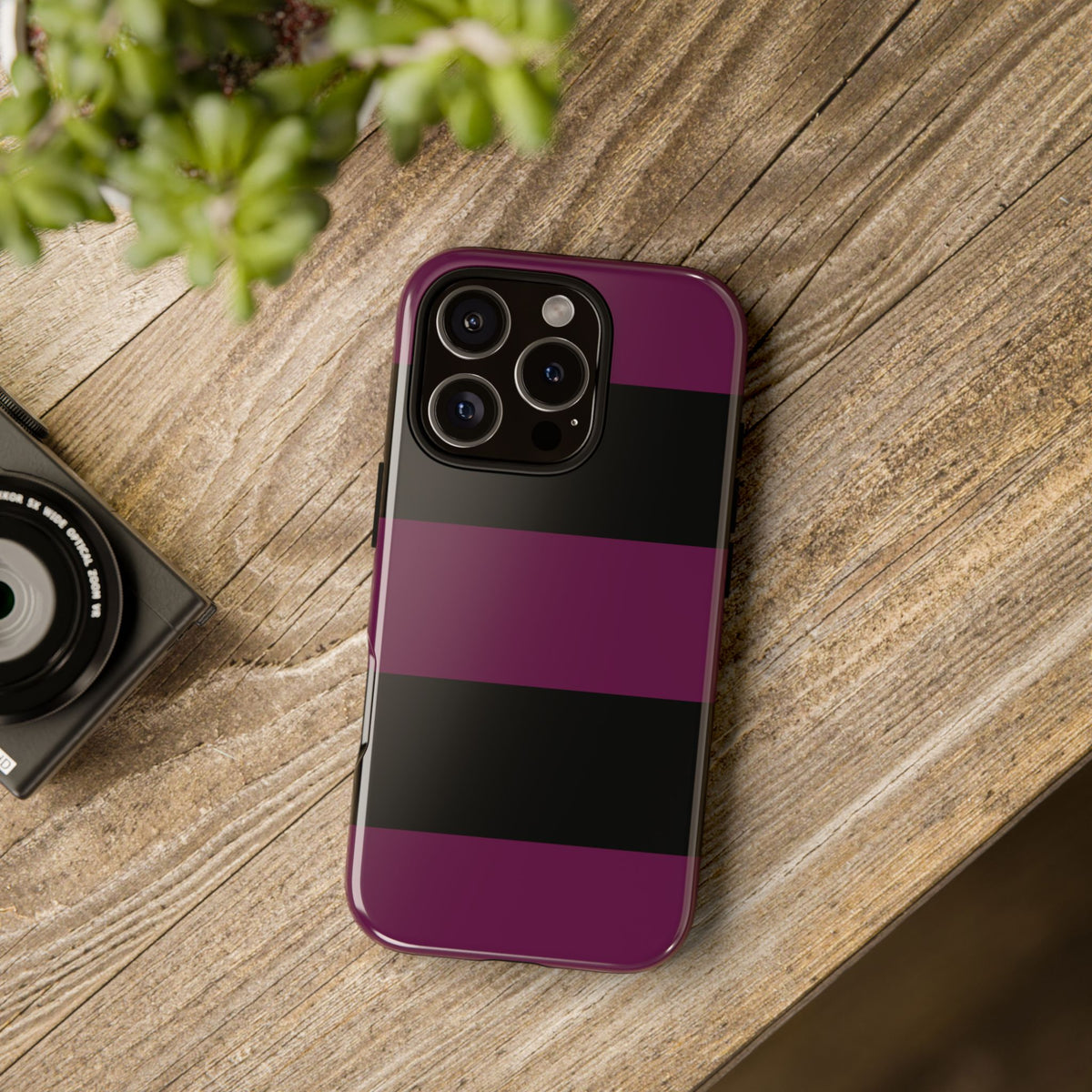 Purple & Black Horizontal Stripe Pattern Phone Case - Purple Phone Case