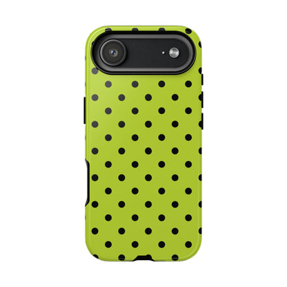Trendy Neon Lime Green & Black Dot Pattern Phone Case