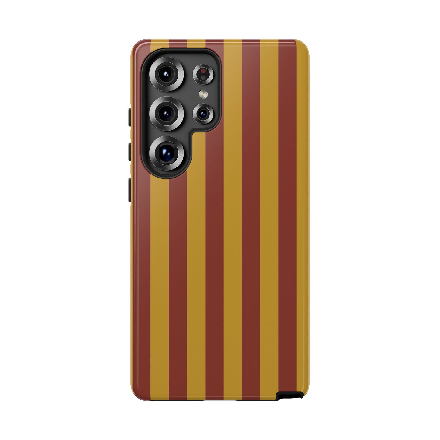 Samsung Galaxy S25 Ultra / Glossy Phone Case - Trendy Mustard & Burgandy Stripe Pattern Phone Case