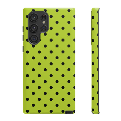 Trendy Neon Lime Green & Black Dot Pattern Phone Case