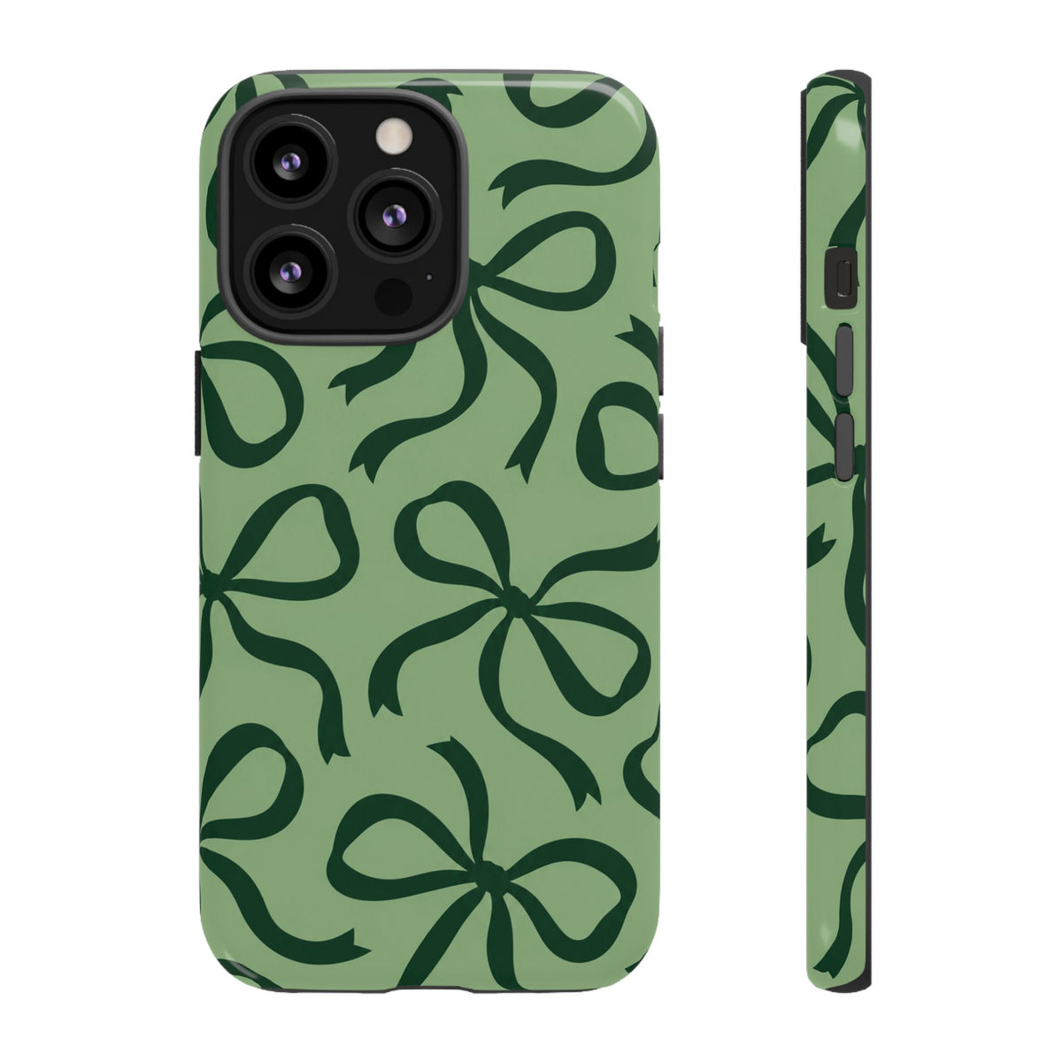 Bold Sage Green and Forest Green Bow Pattern Phone Case