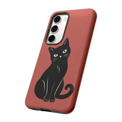 Minimalist Coral Red & Black Cat Phone Case