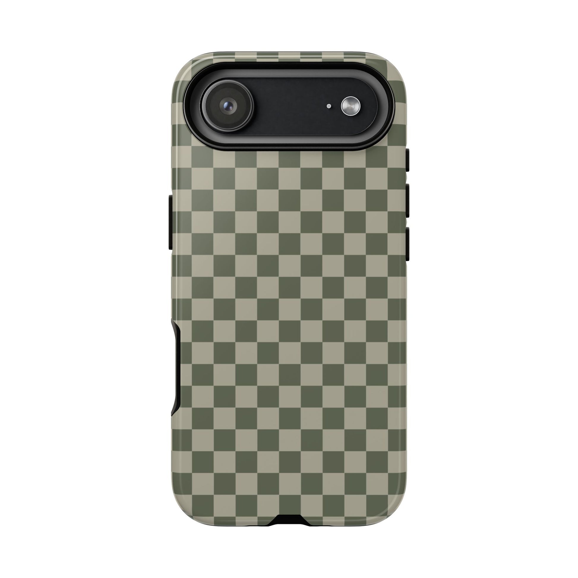 iPhone 17 Air / Glossy Phone Case - ’Bold Olive Green Checkered Pattern’ Phone Case