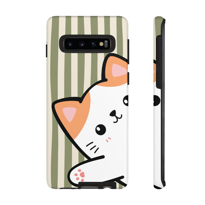 Phone Case - Peakaboo Cat with Green Stripe Pattern Phone Case
