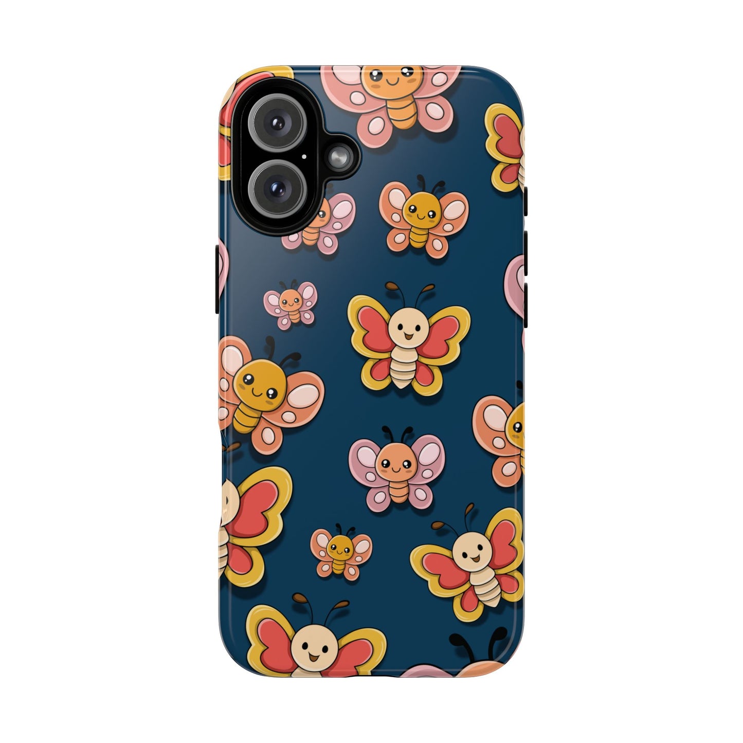 Dark Blue Butterfly Sticker Design Phone Case - Blue Phone Case - iPhone 16 Plus / Glossy