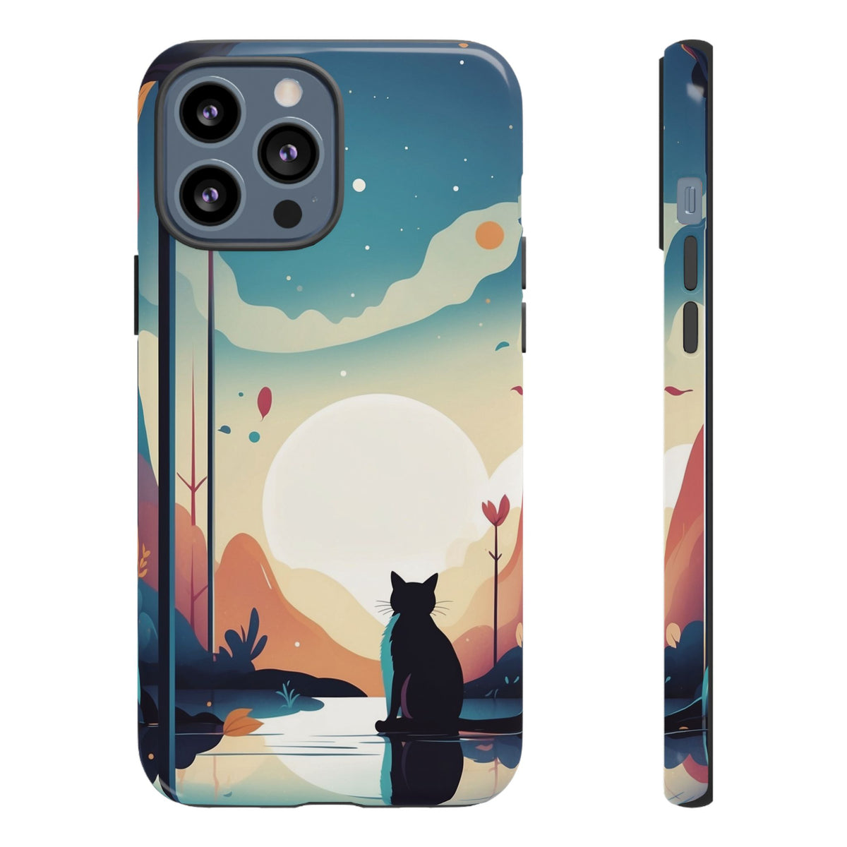 Stylised Cat & Moon Design Phone Case - Multicolor Phone Case - iPhone 13 Pro Max / Glossy
