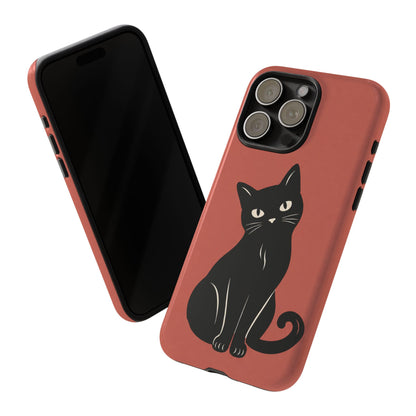 Minimalist Coral Red & Black Cat Phone Case