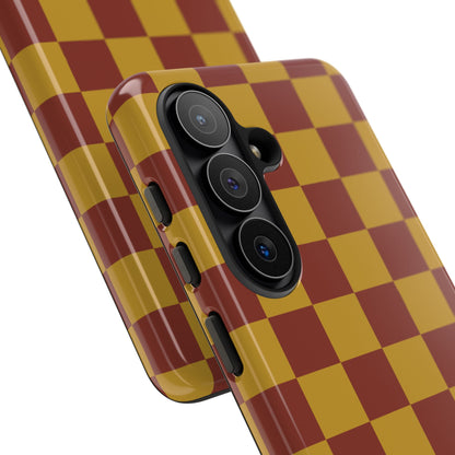 Trendy Mustard & Burgandy Checked Pattern Phone Case - Brown Phone Case