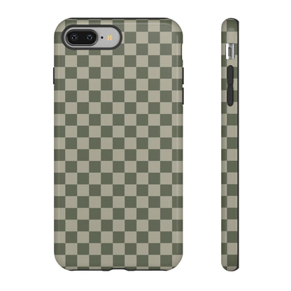 iPhone 8 Plus / Glossy Phone Case - ’Bold Olive Green Checkered Pattern’ Phone Case
