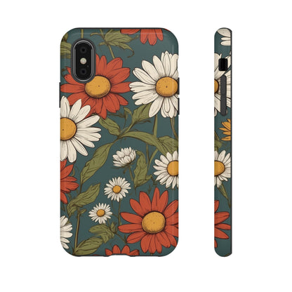 iPhone X / Glossy Phone Case - Boho Chic Daisies Floral Pattern ’White & Red’ Phone Case