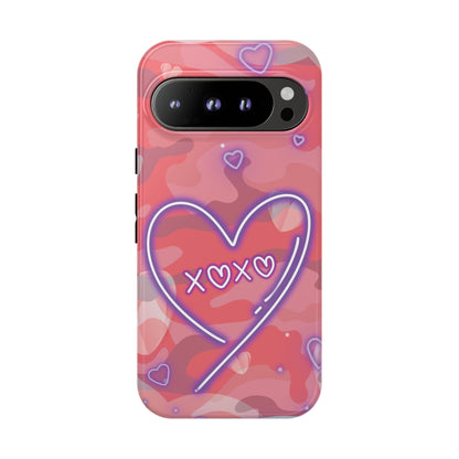Love Heart Neon Camo Phone Case - Pink Phone Case - Google Pixel 9 Pro / Glossy