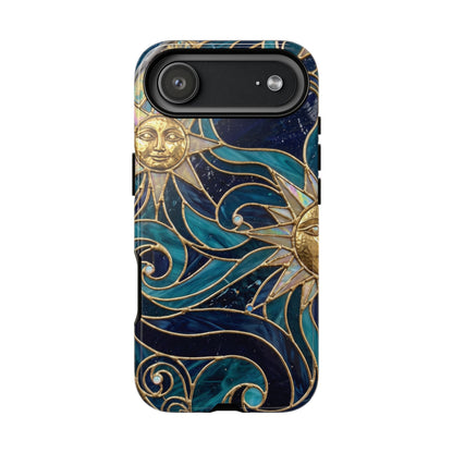 Elegant Teal & Gold Celestial Suns Phone Case