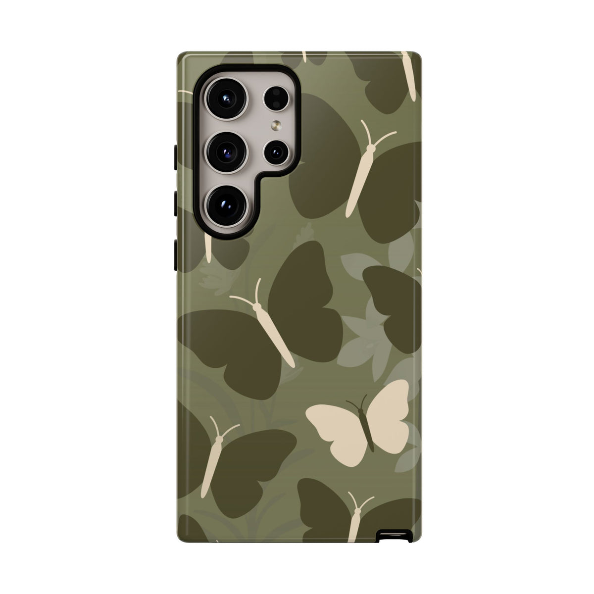 Minimalist Olive Green Butterfly Pattern Phone Case - Green Phone Case - Samsung Galaxy S24 Ultra / Glossy