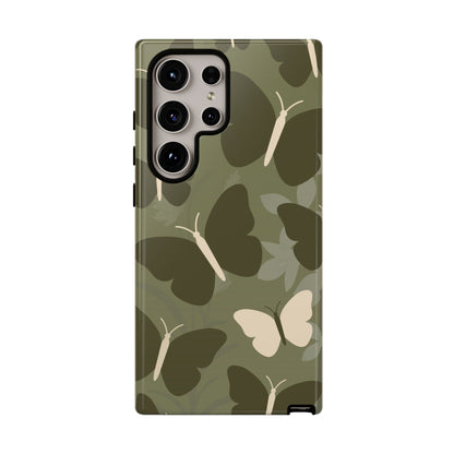Minimalist Olive Green Butterfly Pattern Phone Case - Green Phone Case - Samsung Galaxy S24 Ultra / Glossy
