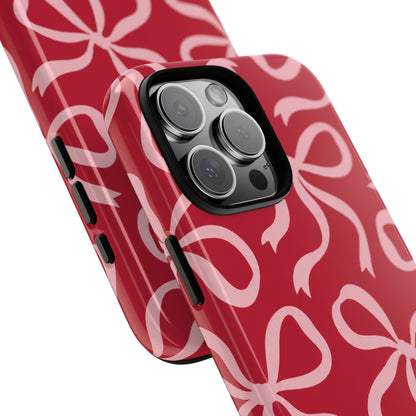 Bold Raspberry Red and Blush Pink Bow Pattern Phone Case