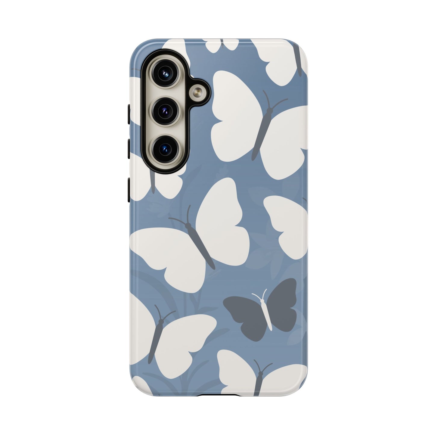 Samsung Galaxy S24 / Glossy Phone Case - Minimalist Light Blue Butterfly Pattern Phone Case