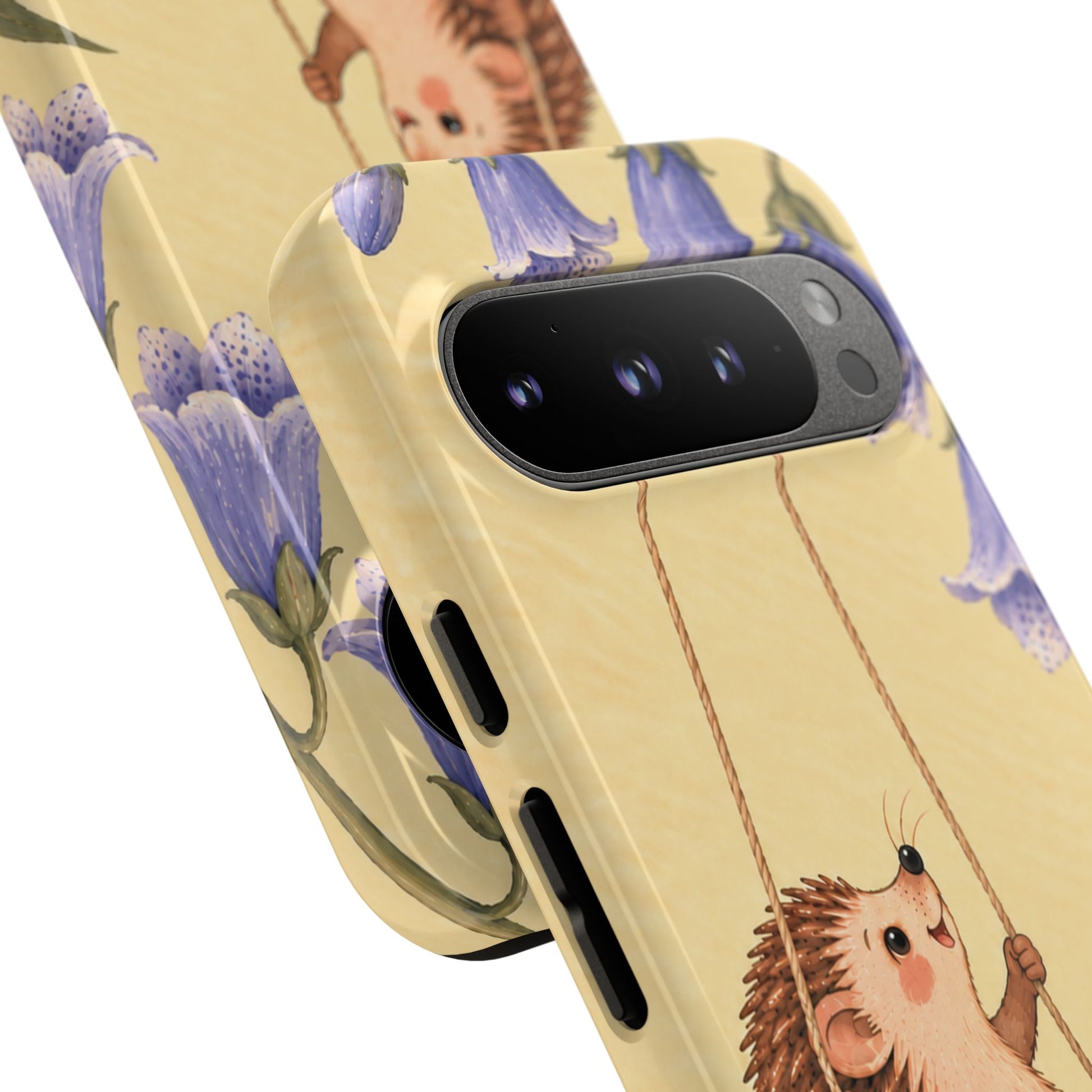 Whimsical Buttercream Hedgehog and Bluebell Phone Case - Yellow Phone Case