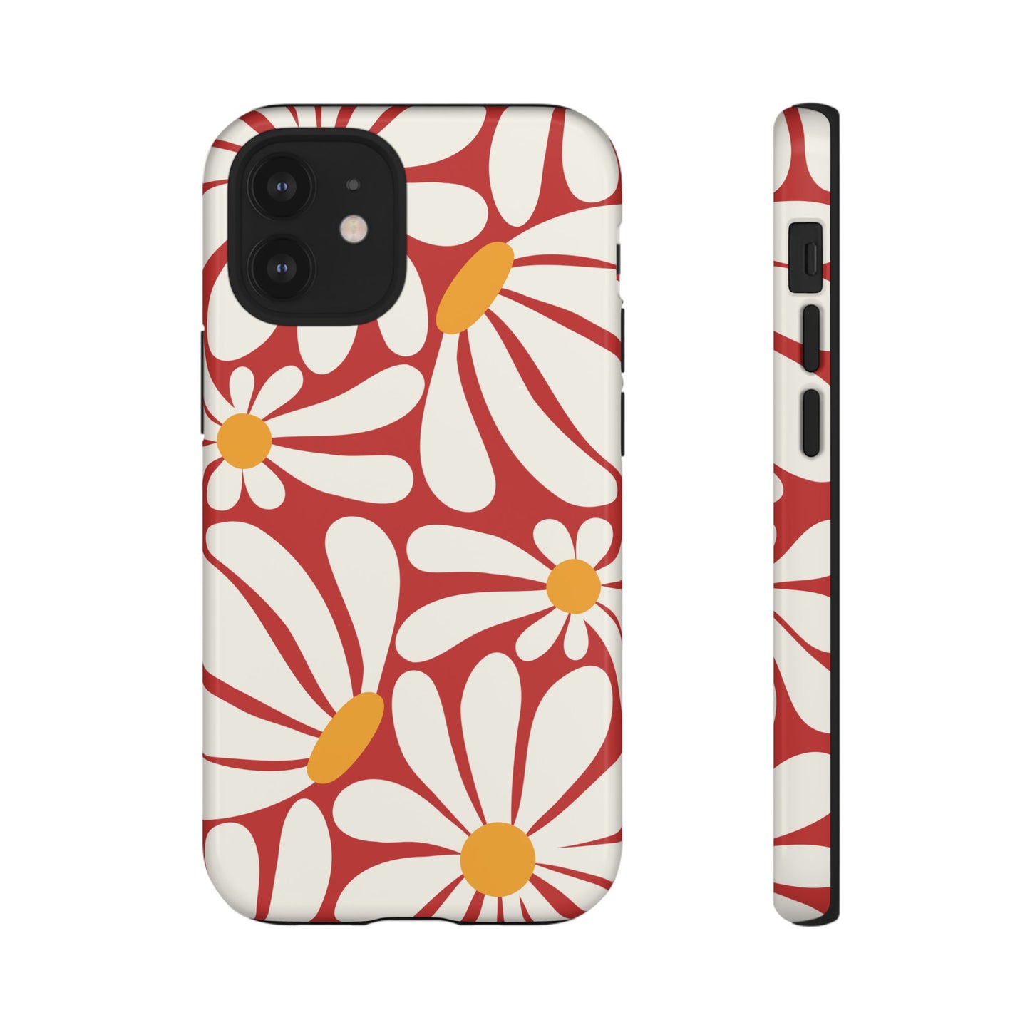 Retro Red Daisy Pattern Phone Case - Red Phone Case - iPhone 12 Mini / Glossy