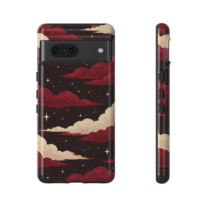 Illustrated Crimson Red Clouds & Stars Phone Case