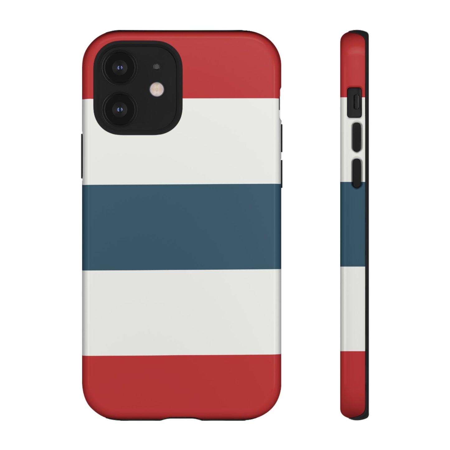 iPhone 12 / Glossy Phone Case - Red White & Blue Horizontal Stripe Pattern Phone Case