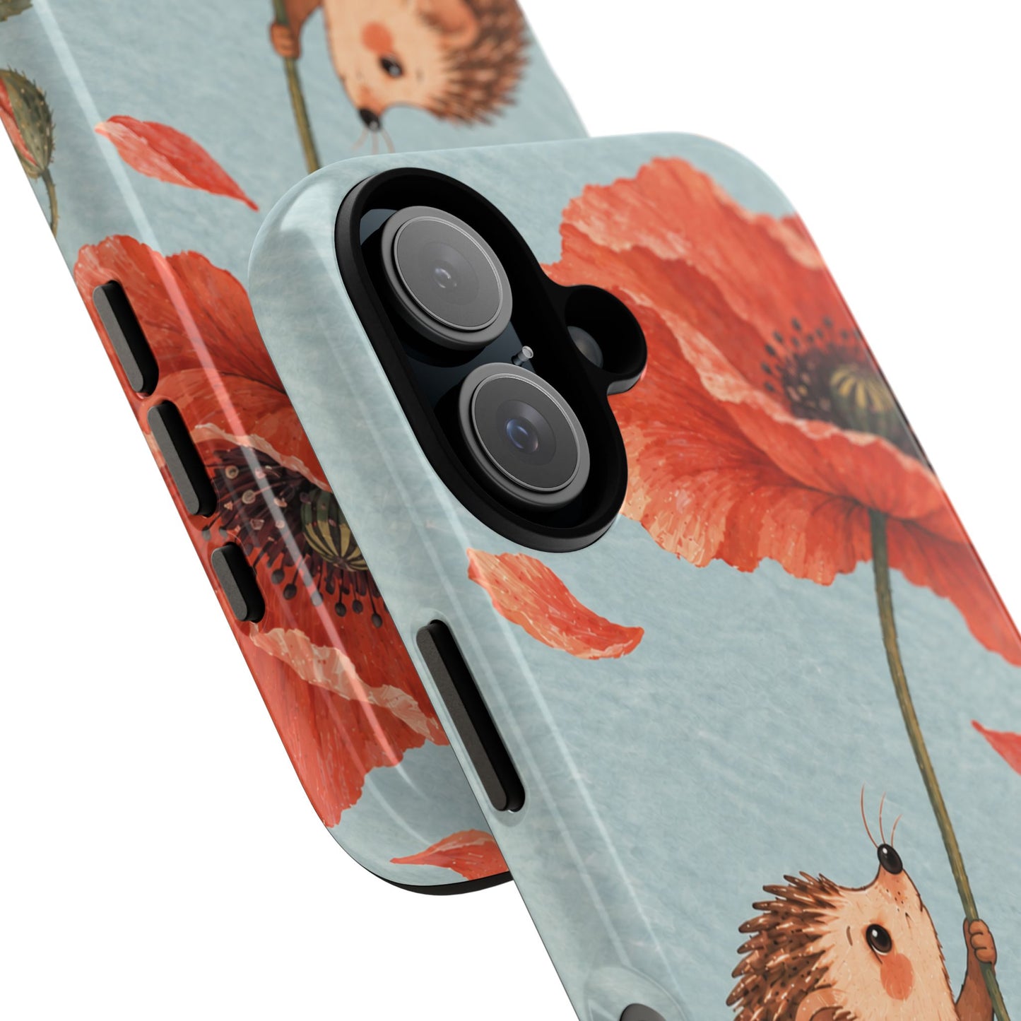Whimsical Pale Blue Hedgehog and Poppy Phone Case - Blue Phone Case