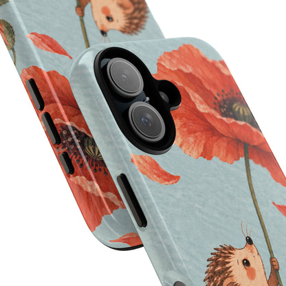 Whimsical Pale Blue Hedgehog and Poppy Phone Case - Blue Phone Case