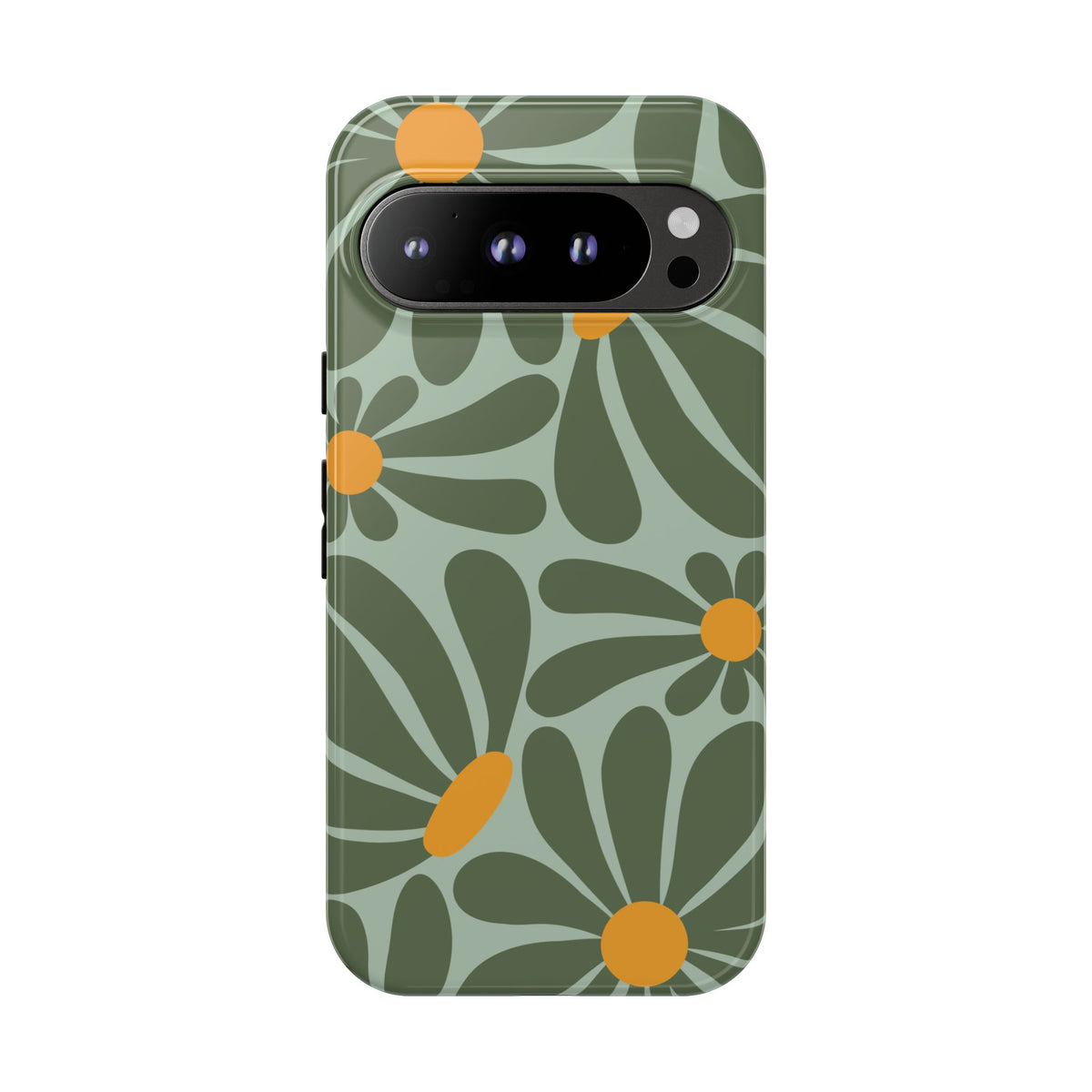 Retro Green Daisy Pattern Phone Case - Green Phone Case - Google Pixel 9 Pro / Glossy