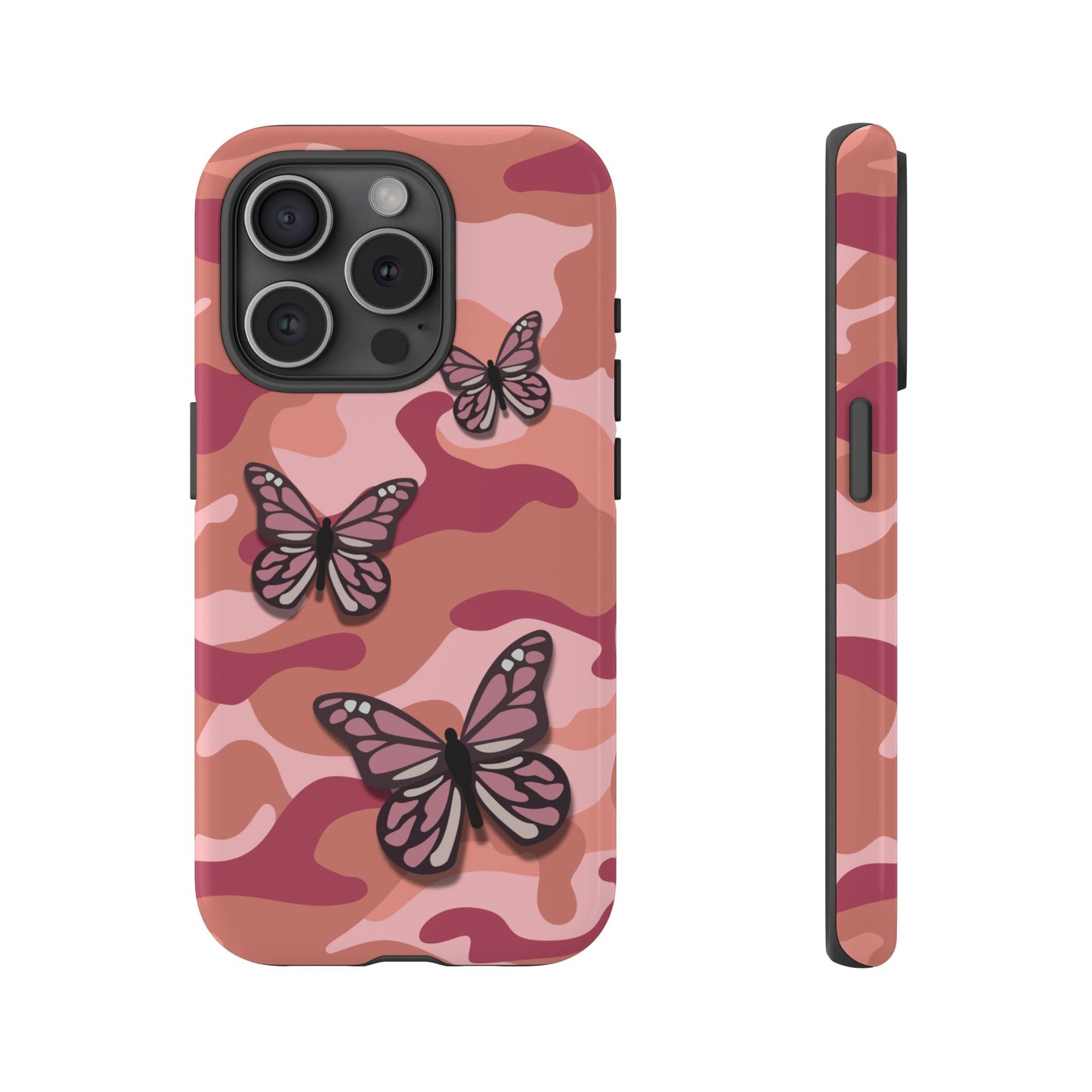 iPhone 15 Pro / Glossy Phone Case - Pink Butterfly Camo Phone Case